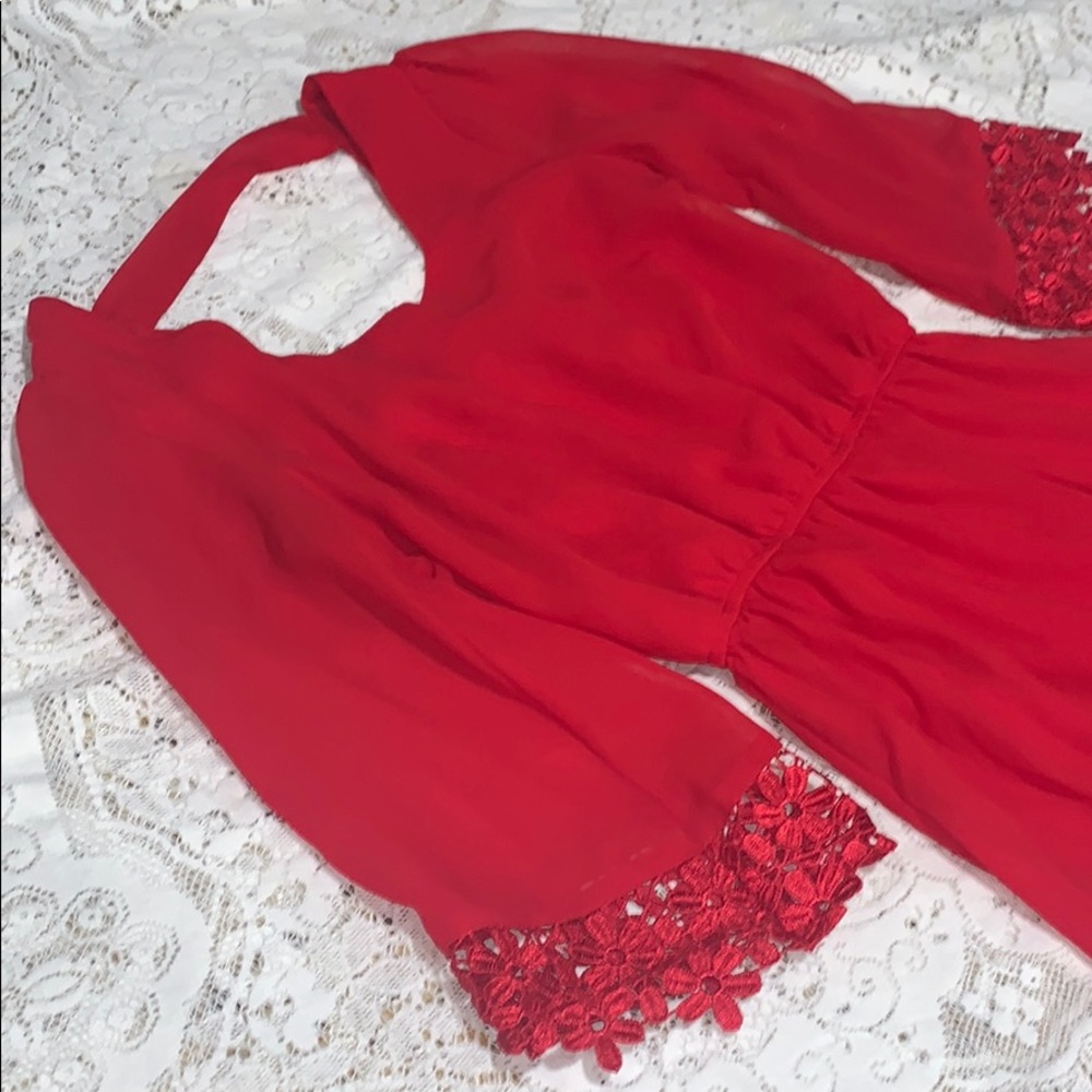 Red back strap floral design sleeves